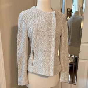 Ann Taylor Black and Ivory Moto Textured Blazer with Gold Zipper